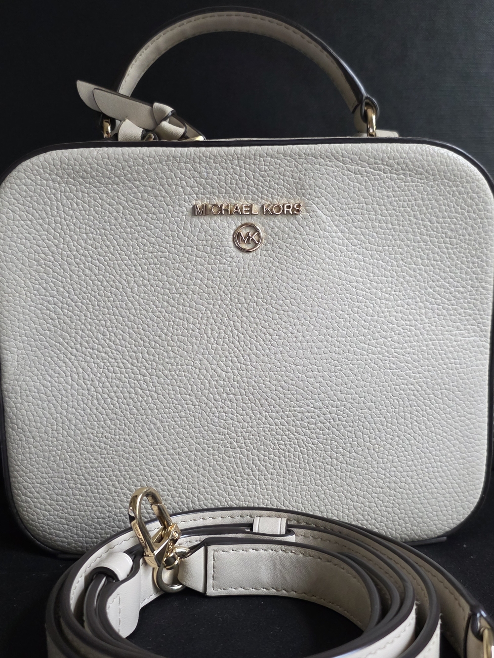 Michael Kors White Pebbled Leather Top-Handle Crossbody